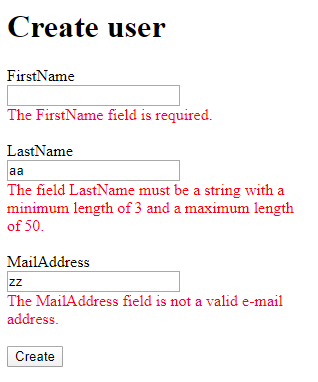 Form with validation messages