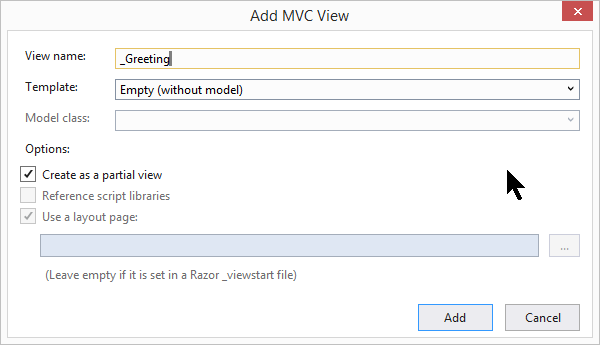 Add Partial View - Dialog