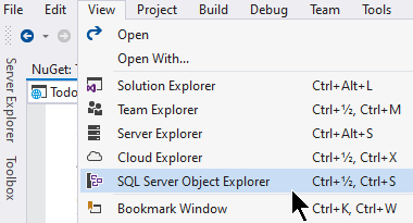 Finding SQL Server Object Explorer in Visual Studio